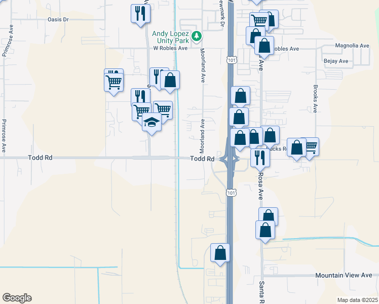 map of restaurants, bars, coffee shops, grocery stores, and more near 209 Todd Road in Santa Rosa