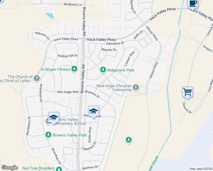 map of restaurants, bars, coffee shops, grocery stores, and more near 819 Tipperary Drive in Vacaville