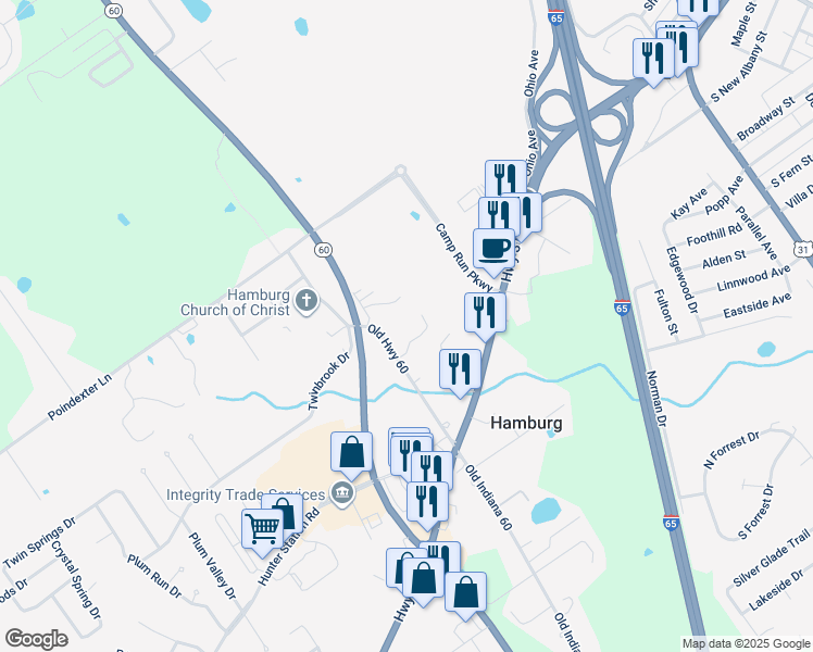map of restaurants, bars, coffee shops, grocery stores, and more near 8810 Old Highway 60 in Sellersburg