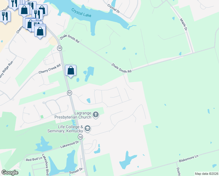 map of restaurants, bars, coffee shops, grocery stores, and more near 53 South Highway in La Grange