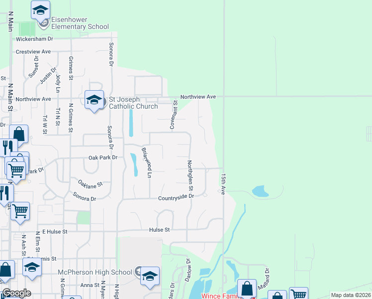 map of restaurants, bars, coffee shops, grocery stores, and more near 1113-1199 Turnberry Court in McPherson