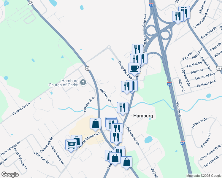 map of restaurants, bars, coffee shops, grocery stores, and more near 8810 Old Highway 60 in Sellersburg