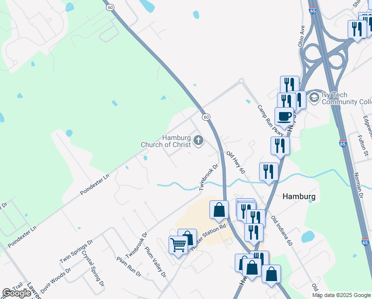 map of restaurants, bars, coffee shops, grocery stores, and more near 1708 Mayfair Drive in Sellersburg