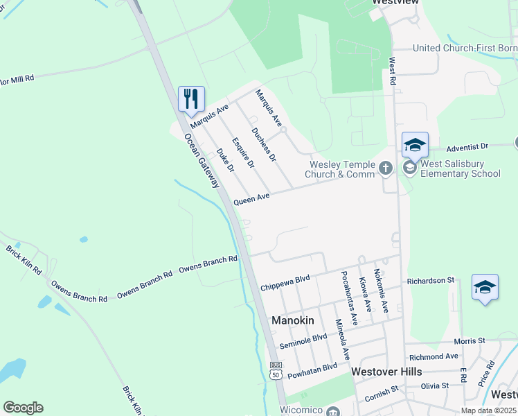 map of restaurants, bars, coffee shops, grocery stores, and more near 1018 Queen Avenue in Salisbury