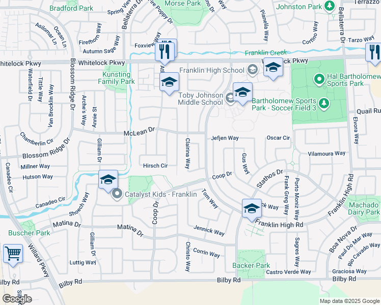 map of restaurants, bars, coffee shops, grocery stores, and more near 10133 Clairina Way in Elk Grove