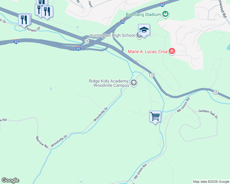 map of restaurants, bars, coffee shops, grocery stores, and more near 3369 Woodville Drive in Huntington