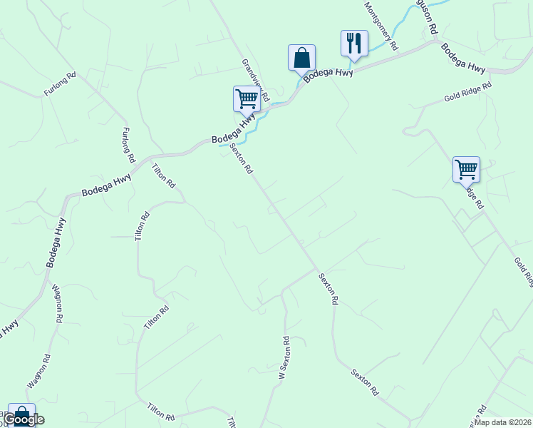map of restaurants, bars, coffee shops, grocery stores, and more near 380 Sexton Road in Sebastopol