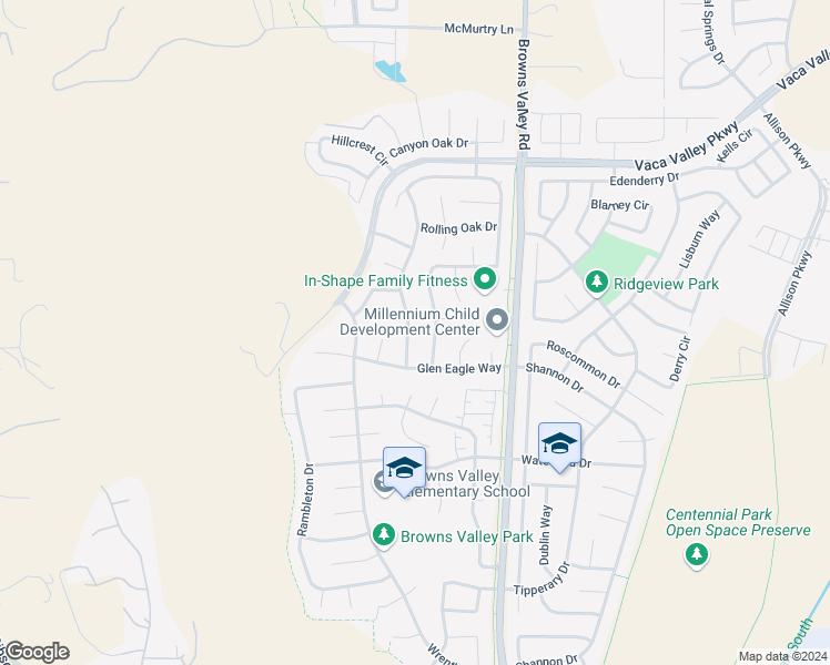 map of restaurants, bars, coffee shops, grocery stores, and more near 131 Silver Eagle Way in Vacaville