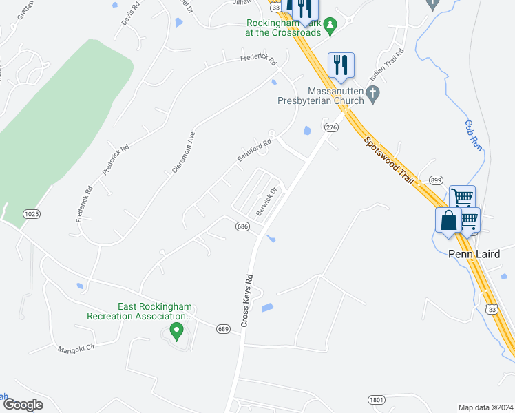 map of restaurants, bars, coffee shops, grocery stores, and more near 221 Craigmore Drive in Harrisonburg
