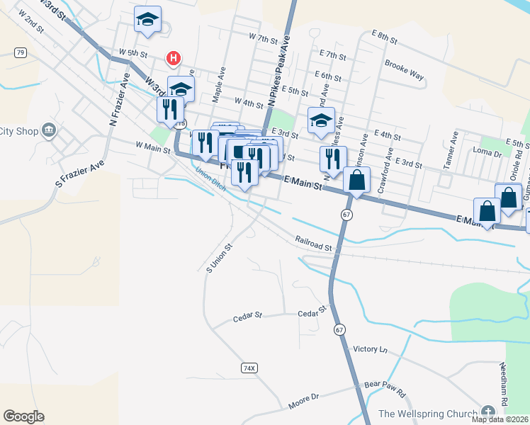 map of restaurants, bars, coffee shops, grocery stores, and more near 127 Railroad Street in Florence