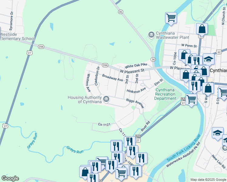map of restaurants, bars, coffee shops, grocery stores, and more near 213 4th Street in Cynthiana
