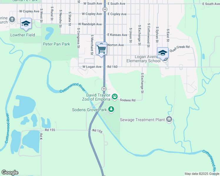 map of restaurants, bars, coffee shops, grocery stores, and more near 802 South Commercial Street in Emporia