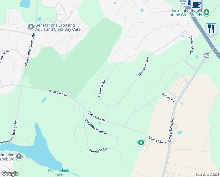 map of restaurants, bars, coffee shops, grocery stores, and more near Wilton Place in Harrisonburg