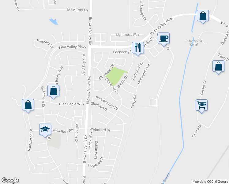map of restaurants, bars, coffee shops, grocery stores, and more near 819 Tipperary Drive in Vacaville