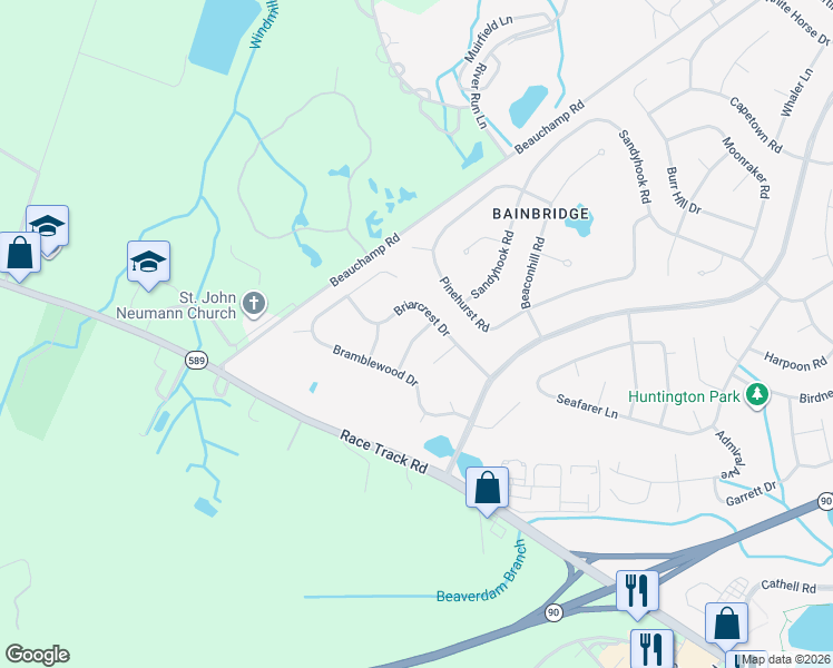 map of restaurants, bars, coffee shops, grocery stores, and more near 8 Edgewood Drive in Ocean Pines