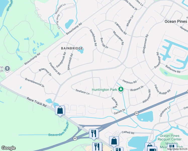 map of restaurants, bars, coffee shops, grocery stores, and more near 141 Seafarer Lane in Ocean Pines