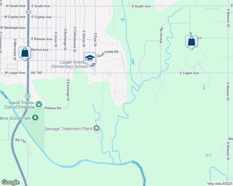 map of restaurants, bars, coffee shops, grocery stores, and more near 802 Valley Drive in Emporia