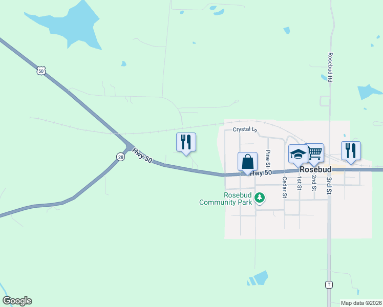 map of restaurants, bars, coffee shops, grocery stores, and more near 302 Old Motel Road in Rosebud