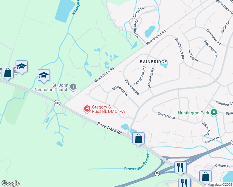 map of restaurants, bars, coffee shops, grocery stores, and more near 8 Edgewood Drive in Ocean Pines