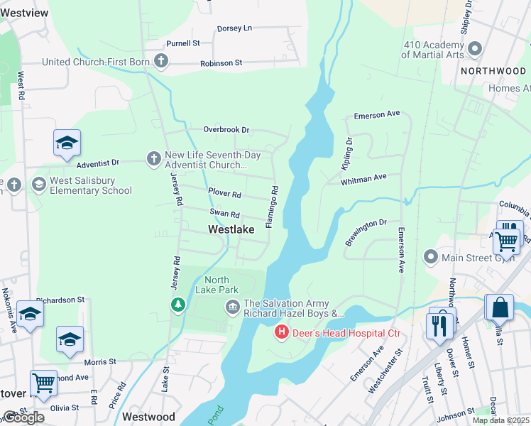 map of restaurants, bars, coffee shops, grocery stores, and more near 400 Swan Road in Salisbury