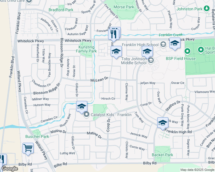 map of restaurants, bars, coffee shops, grocery stores, and more near 10144 Atkins Drive in Elk Grove