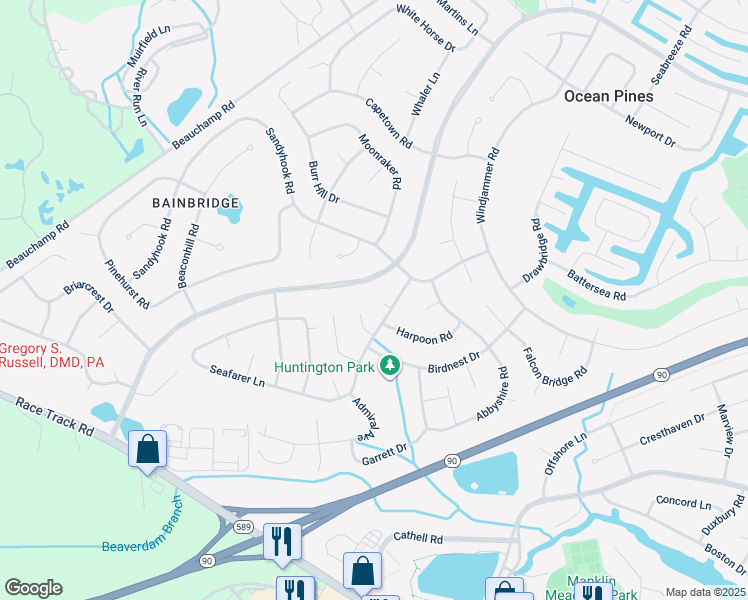map of restaurants, bars, coffee shops, grocery stores, and more near 5 Lighthouse Court in Ocean Pines