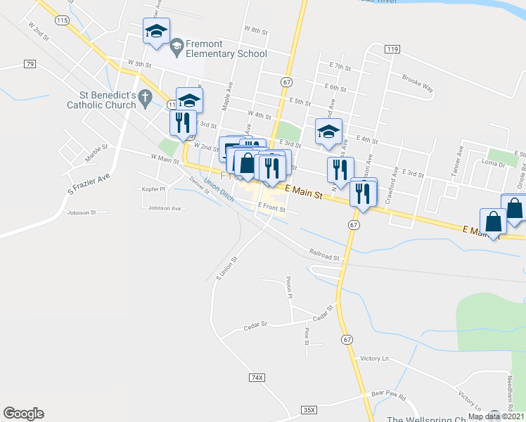 map of restaurants, bars, coffee shops, grocery stores, and more near 101 Prospect Avenue in Florence