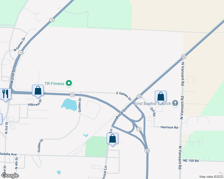 map of restaurants, bars, coffee shops, grocery stores, and more near 1057 East Gaines Drive in Clinton