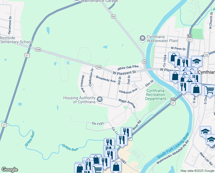 map of restaurants, bars, coffee shops, grocery stores, and more near 213 4th Street in Cynthiana