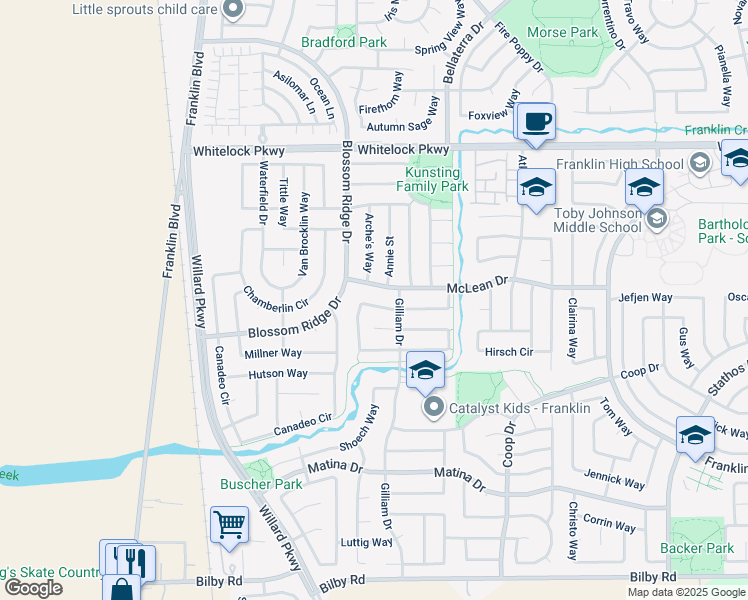 map of restaurants, bars, coffee shops, grocery stores, and more near 5101 Bengal Court in Elk Grove