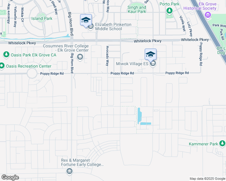 map of restaurants, bars, coffee shops, grocery stores, and more near 8440 Poppy Ridge Road in Elk Grove