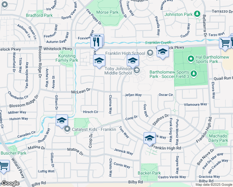 map of restaurants, bars, coffee shops, grocery stores, and more near 5912 McLean Drive in Elk Grove