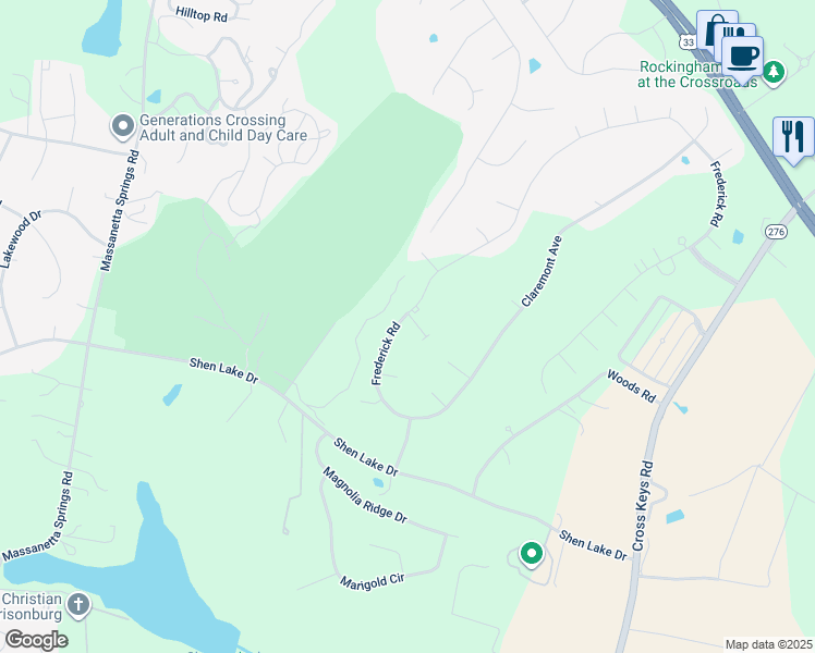 map of restaurants, bars, coffee shops, grocery stores, and more near 145 Keswick Court in Harrisonburg