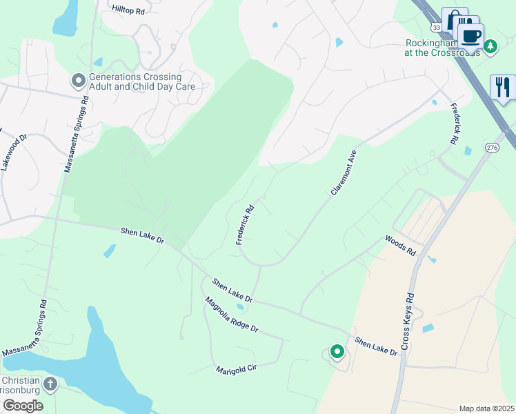 map of restaurants, bars, coffee shops, grocery stores, and more near 145 Keswick Court in Harrisonburg
