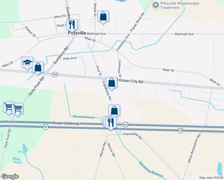 map of restaurants, bars, coffee shops, grocery stores, and more near 7237 Friendship Road in Pittsville