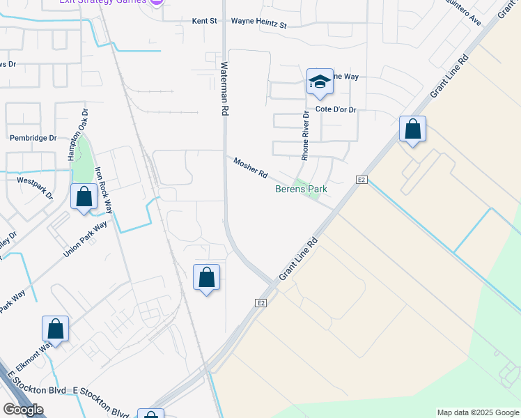 map of restaurants, bars, coffee shops, grocery stores, and more near 10051-10063 Waterman Road in Elk Grove