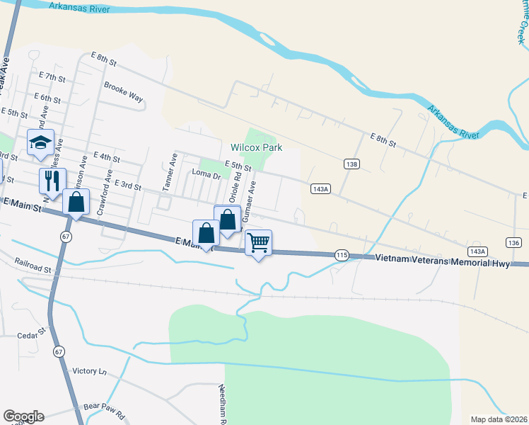 map of restaurants, bars, coffee shops, grocery stores, and more near 400 Gumaer Avenue in Florence