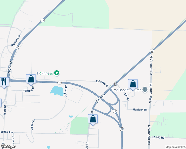 map of restaurants, bars, coffee shops, grocery stores, and more near 1057 East Gaines Drive in Clinton