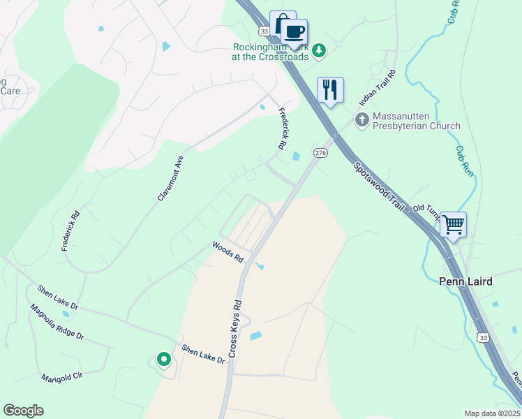 map of restaurants, bars, coffee shops, grocery stores, and more near 365 Callaway Circle in Harrisonburg