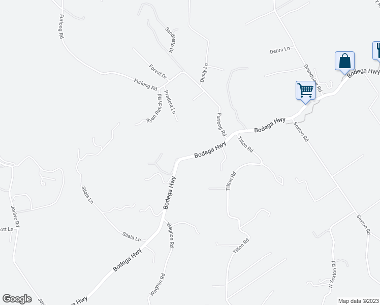 map of restaurants, bars, coffee shops, grocery stores, and more near 10940 Bodega Highway in Sebastopol