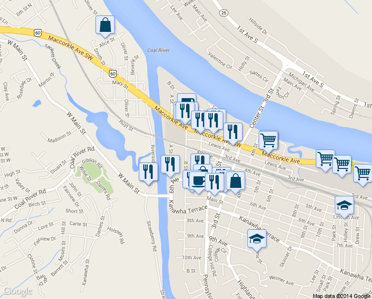map of restaurants, bars, coffee shops, grocery stores, and more near 407 B Street in St. Albans