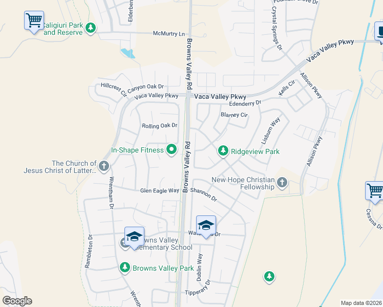 map of restaurants, bars, coffee shops, grocery stores, and more near 868 Clifton Way in Vacaville
