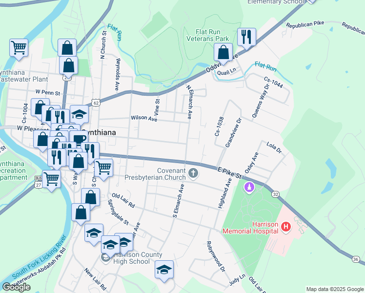 map of restaurants, bars, coffee shops, grocery stores, and more near 450 East Pleasant Street in Cynthiana