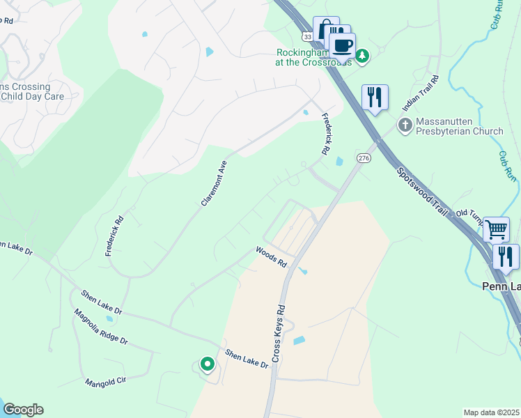 map of restaurants, bars, coffee shops, grocery stores, and more near 115 Brompton Court in Harrisonburg