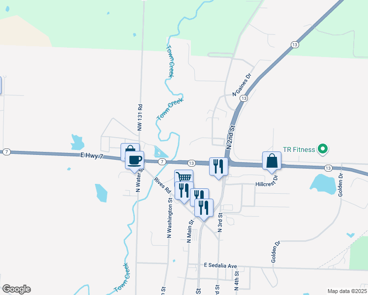 map of restaurants, bars, coffee shops, grocery stores, and more near 1717 North Gaines Drive in Clinton