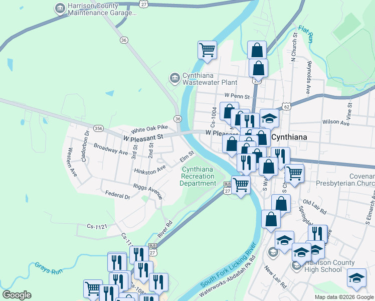 map of restaurants, bars, coffee shops, grocery stores, and more near 87 Kentucky 3016 in Cynthiana