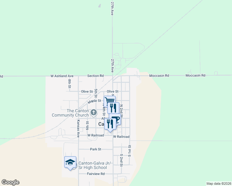 map of restaurants, bars, coffee shops, grocery stores, and more near 110-116 Olive Street in Canton