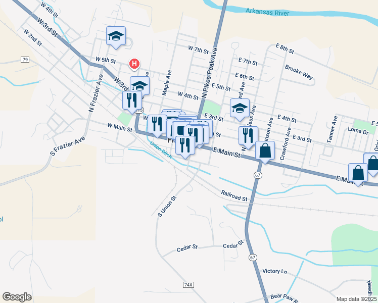 map of restaurants, bars, coffee shops, grocery stores, and more near 108 West Front Street in Florence
