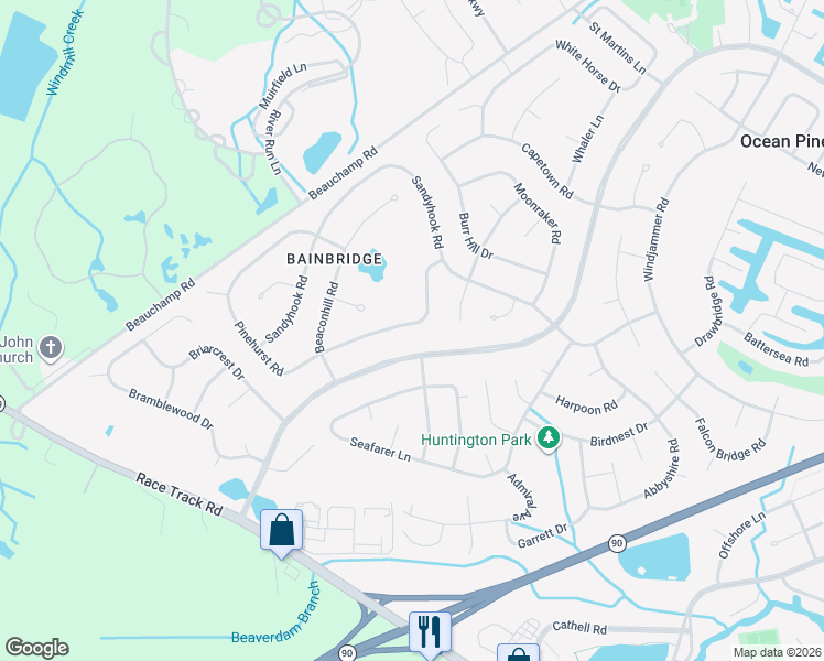 map of restaurants, bars, coffee shops, grocery stores, and more near 29 Pinehurst Road in Ocean Pines
