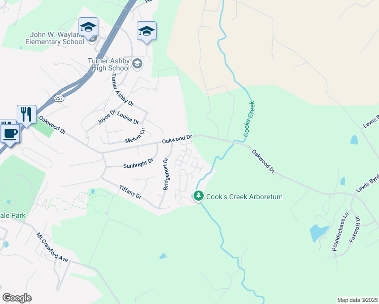 map of restaurants, bars, coffee shops, grocery stores, and more near 105 Weeping Willow Lane in Bridgewater